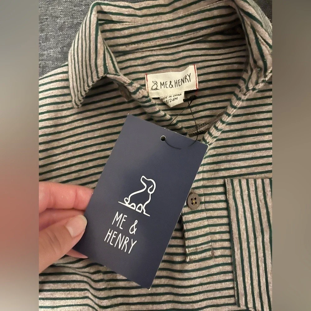 ME & HENRY GREEN STRIPE ROMPER Kingston Polo Romper Stripe